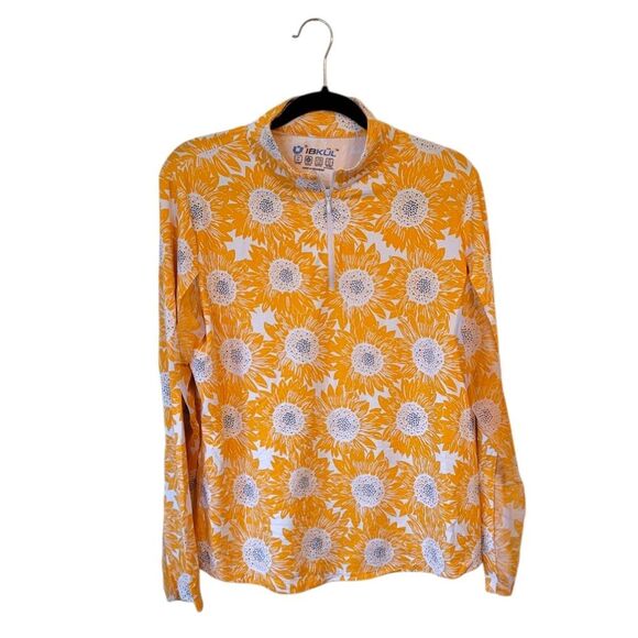 IBKUL Women's Orange & White Sunflower Print UPF 50 Quarter Zip Pullover Size XL - Picture 1 of 5